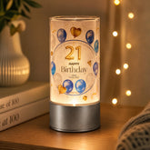 Personalised 21st Birthday Lamp, Blue Balloons Glass LED Keepsake ukgiftstoreonline