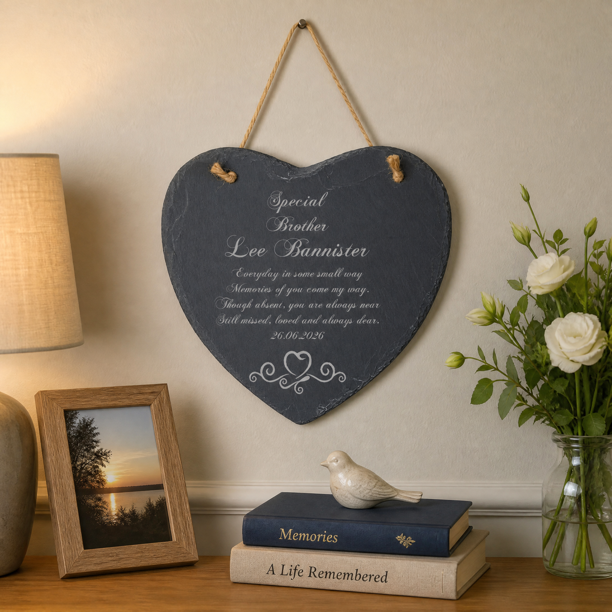 Brother Memorial Plaque, Personalised Slate, 20Cm Heart Honor Personalised Heart Gifts ukgiftstoreonline
