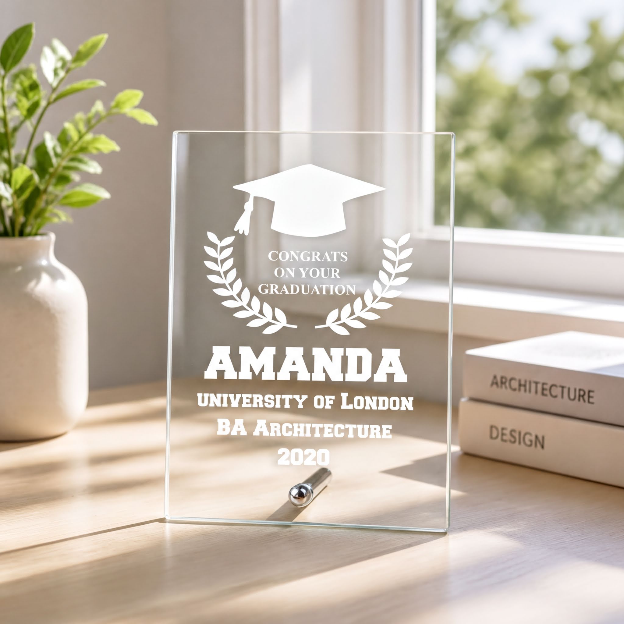 Personalised Graduation congratulations Laurel Design Glass Plaque Personalised Gifts ukgiftstoreonline