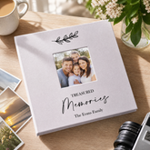 Personalised Family Memories Photo Album Linen Cover With Leaf Design Guest Book ukgiftstoreonline