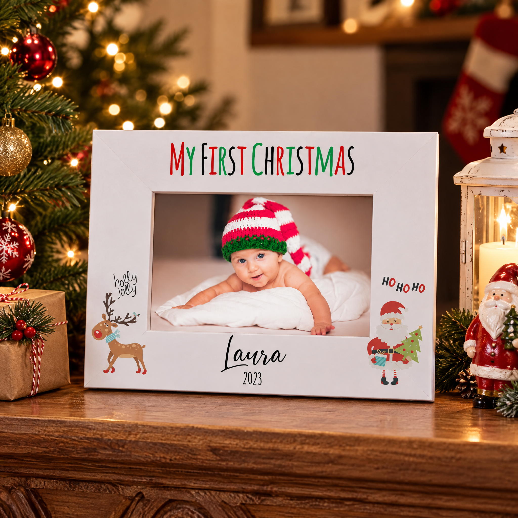 Personalised My First Christmas Colourful Photo Frame Landscape Photo Frame ukgiftstoreonline