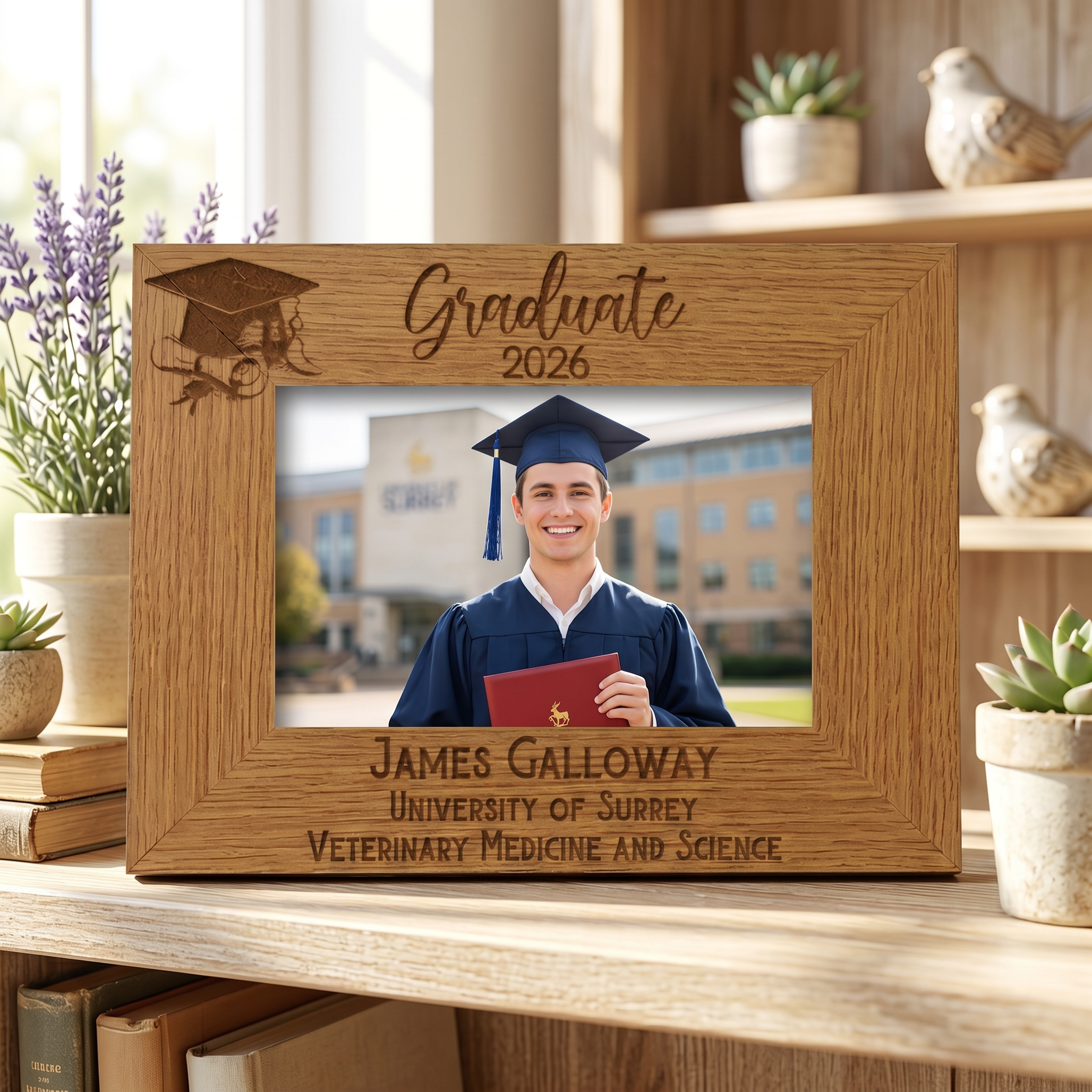 Personalised Graduation Landscape Photo Frame Gift With Hat and Scroll Graduation Photo Frame ukgiftstoreonline