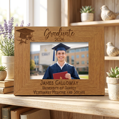 Personalised Graduation Landscape Photo Frame Gift With Hat and Scroll Graduation Photo Frame ukgiftstoreonline
