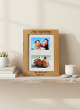 Personalised Engraved Double Wooden Photo Frame Gift Cursive Text personalised photo frames ukgiftstoreonline