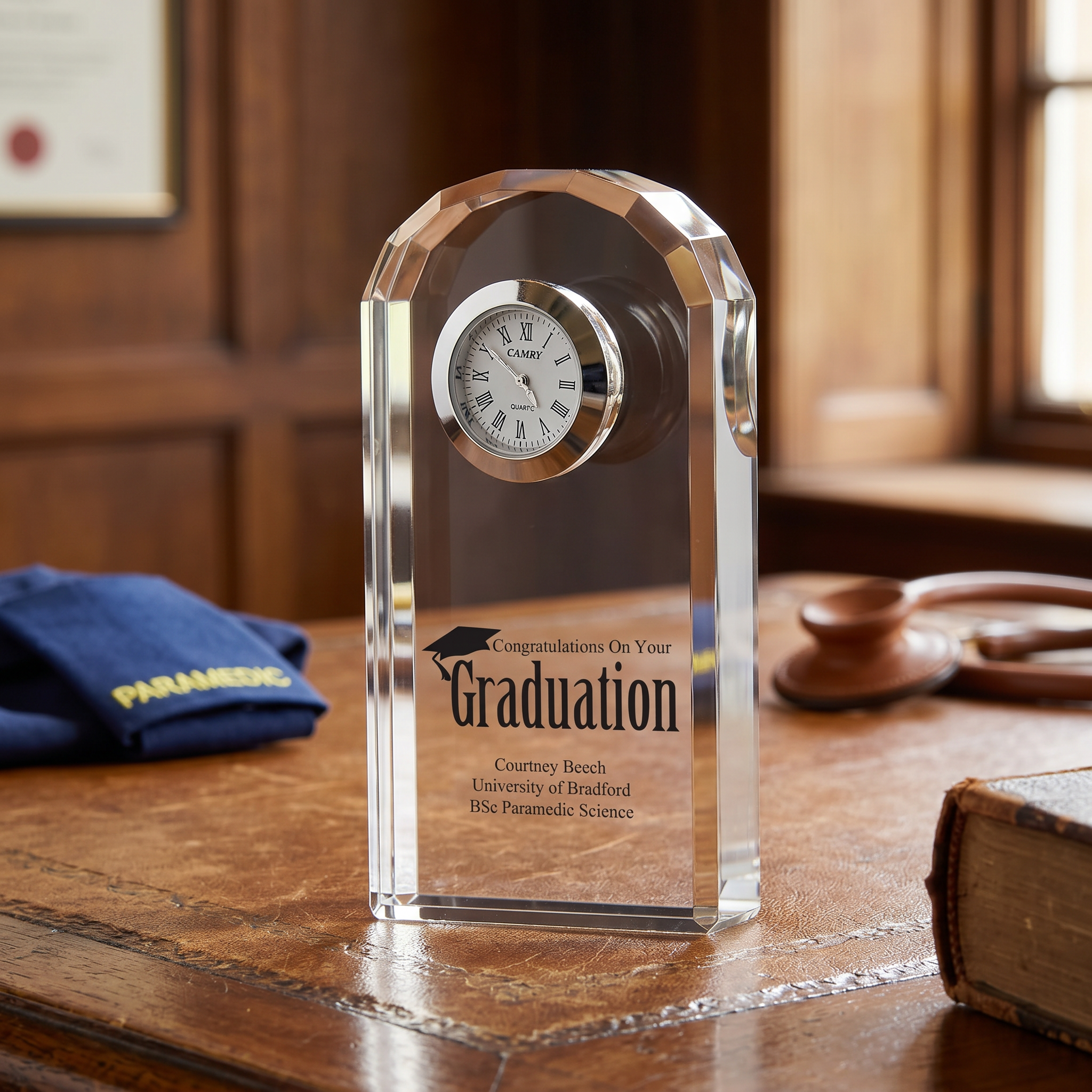 Personalised Graduation Crystal Glass Clock Gift Memory Keepsake Personalised Crystal Glass ukgiftstoreonline