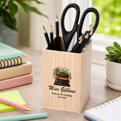 Teacher Pencil Holder Personalised Wooden Pen Pot Gift Floral Books Personalised Gifts ukgiftstoreonline