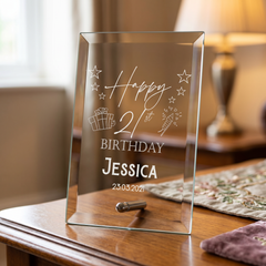 Personalised Birthday Plaque - Custom Glass Keepsake Gift For Any Age Celebration Personalised Crystal Glass ukgiftstoreonline