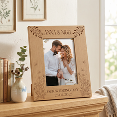 Personalised Wooden Engraved Photo Frames Wedding Any Message Multiple Sizes With Wildflowers Photo Frame ukgiftstoreonline 5 x 7 Inch Portrait