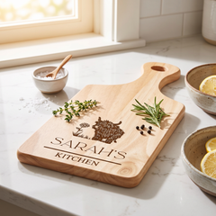 Engraved Wooden Serving Board, Personalised Cheese Board, Highland Cow chopping Board ukgiftstoreonline