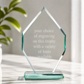Jade Glass Personalised 15cm Award Trophy Any Engraving or Occasion Diamond Shape Jade Glass ukgiftstoreonline