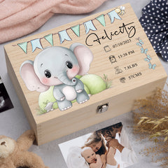 Personalised Wooden Baby Memory Keepsake Box With Cute Animals
