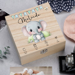 Personalised Wooden Baby Memory Keepsake Box With Cute Animals