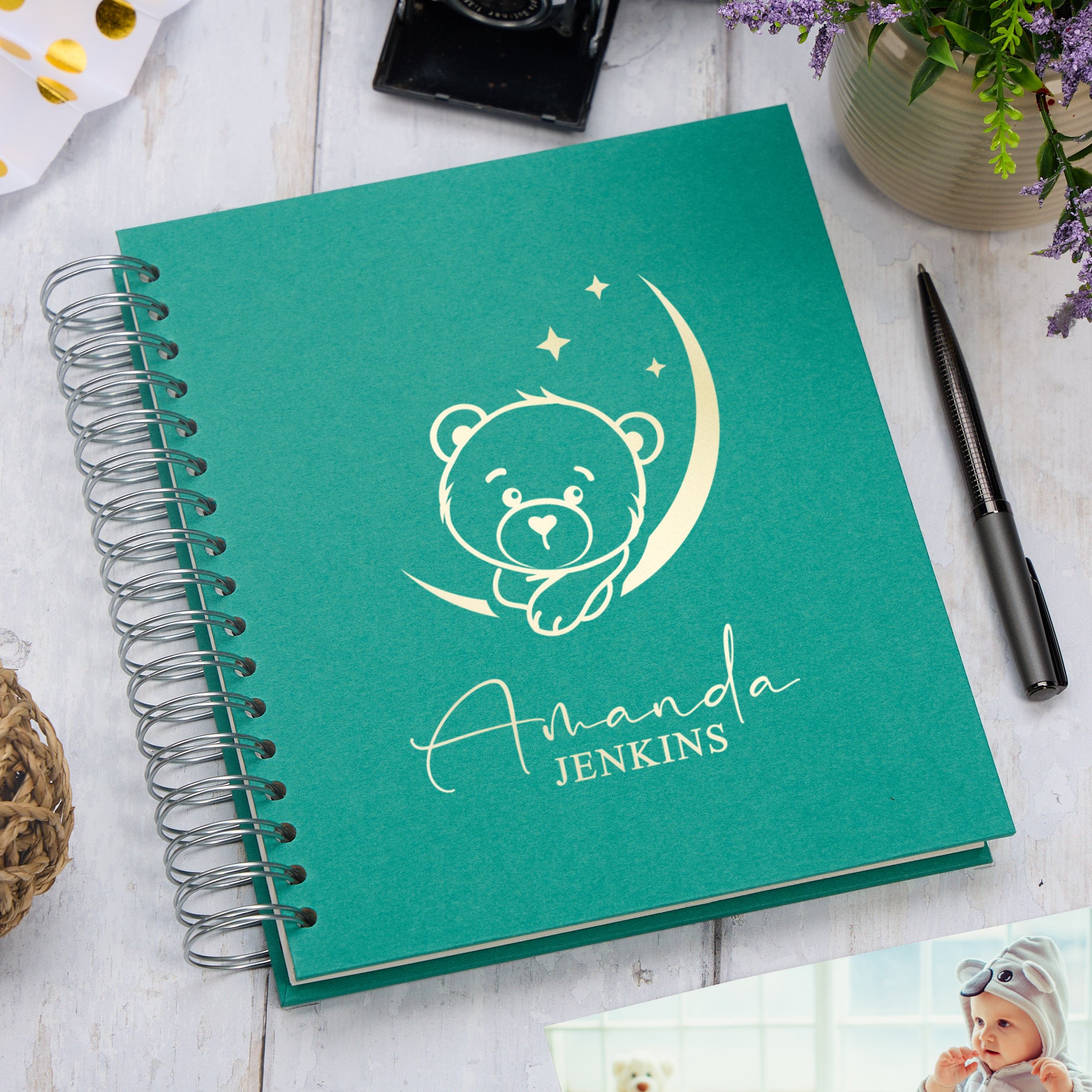Personalised Large Baby Photo Album Memory Keepsake With Teddy Photo Album ukgiftstoreonline Emerald Green 4x6 Inch Album
