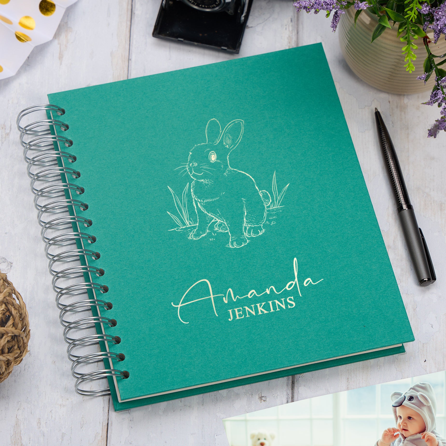 Personalised Large Baby Photo Album Memory Keepsake With Rabbit Photo Album ukgiftstoreonline Emerald Green 4x6 Inch Album