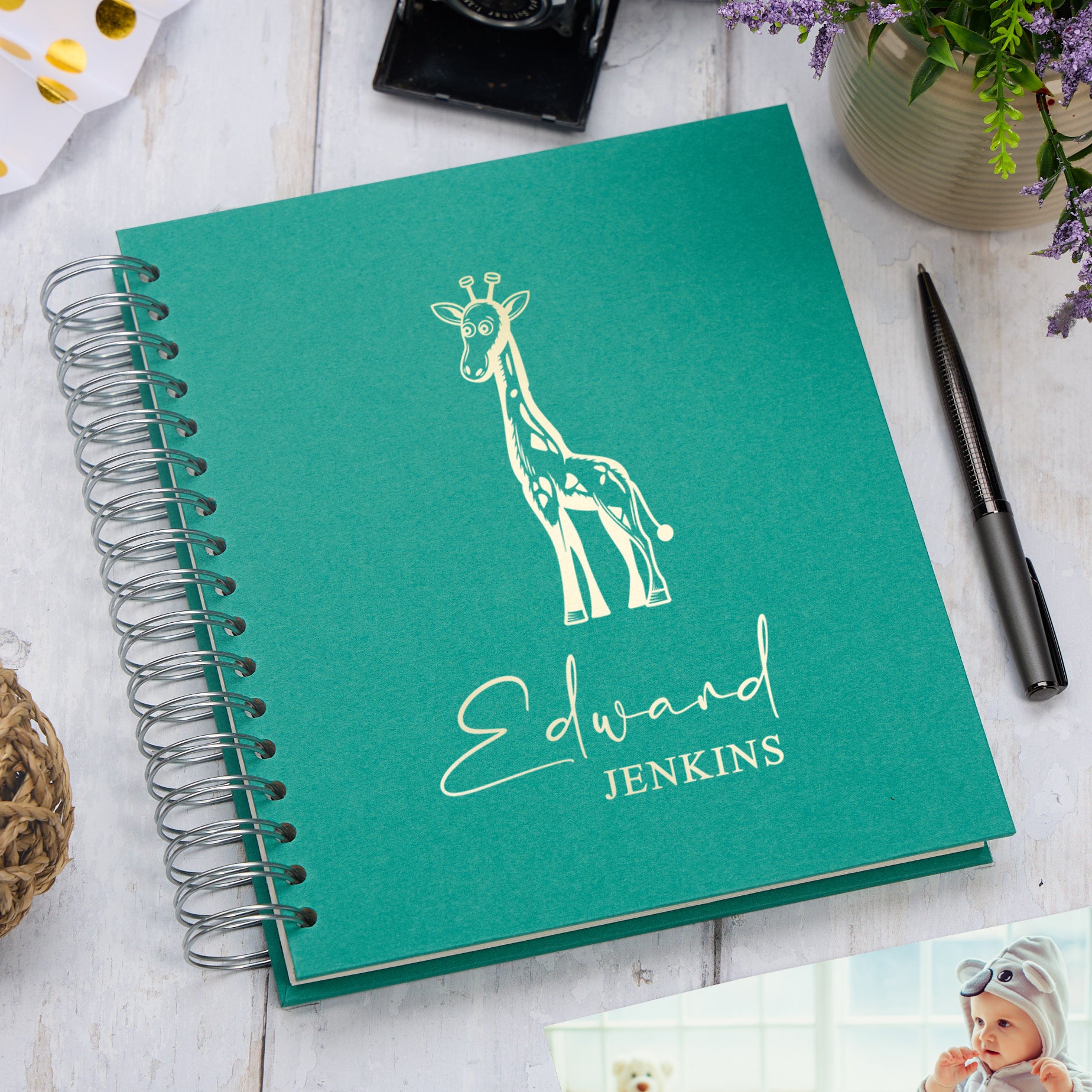 Personalised Large Baby Photo Album Memory Keepsake With Giraffe Photo Album ukgiftstoreonline Emerald Green 4x6 Inch Album