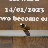 Personalised Engraved Heart Glass Plaque Wedding Bride and Groom Gift