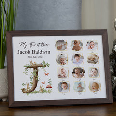 Personalised My first year photo collage Framed print With Photos Baby keepsake 12 month memories Woodland Themed