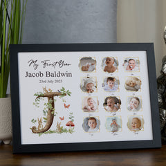 Personalised My first year photo collage Framed print With Photos Baby keepsake 12 month memories Woodland Themed