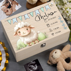 Personalised Wooden Baby Memory Keepsake Box With Cute Animals