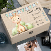 Personalised Wooden Baby Memory Keepsake Box With Cute Animals