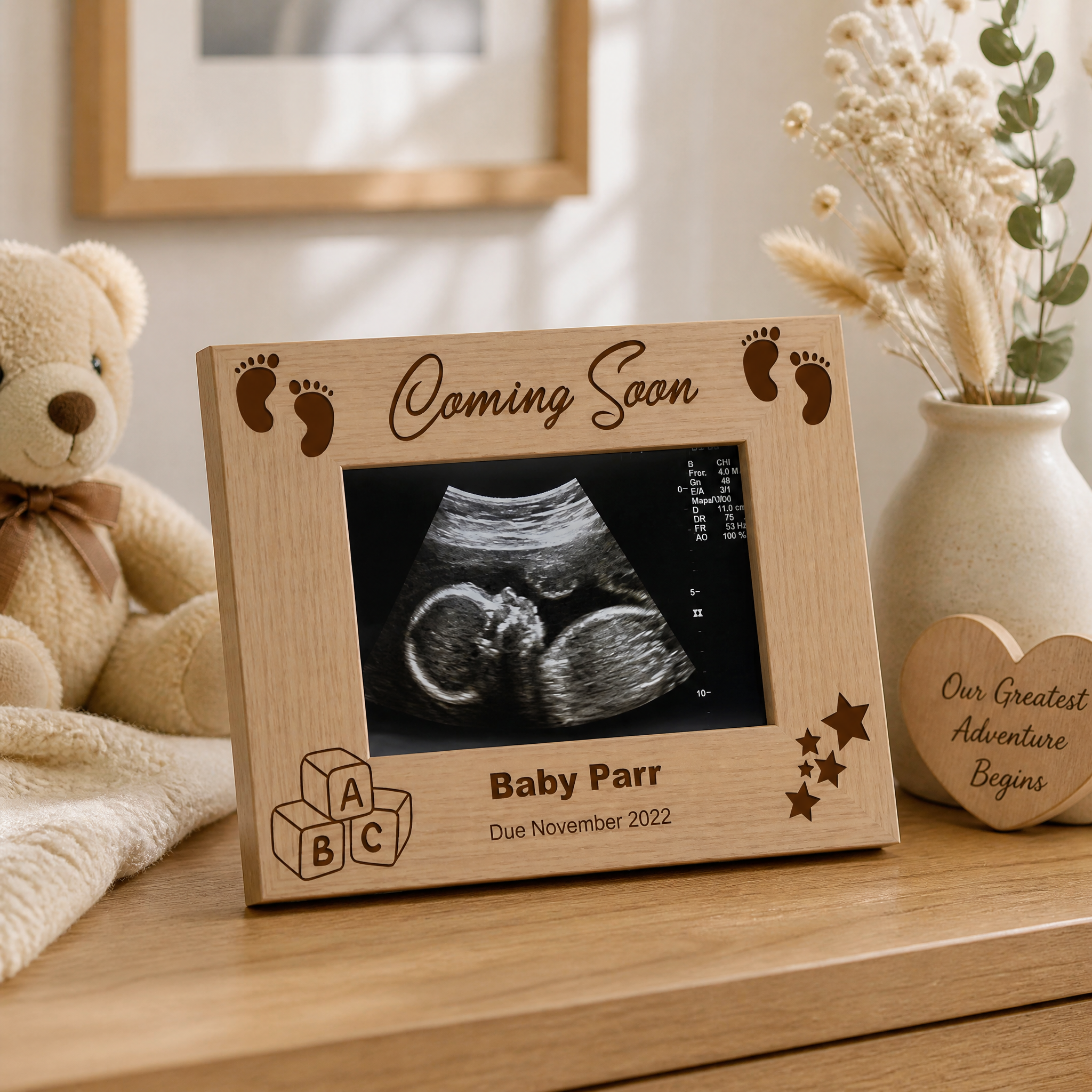 Personalised Pregnancy Announcement Wooden Baby Scan Photo Frame Gift Baby Photo Frame ukgiftstoreonline
