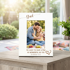 Personalised Dad Love Heart White Wooden Engraved Portrait Photo Frame Photo Frame ukgiftstoreonline