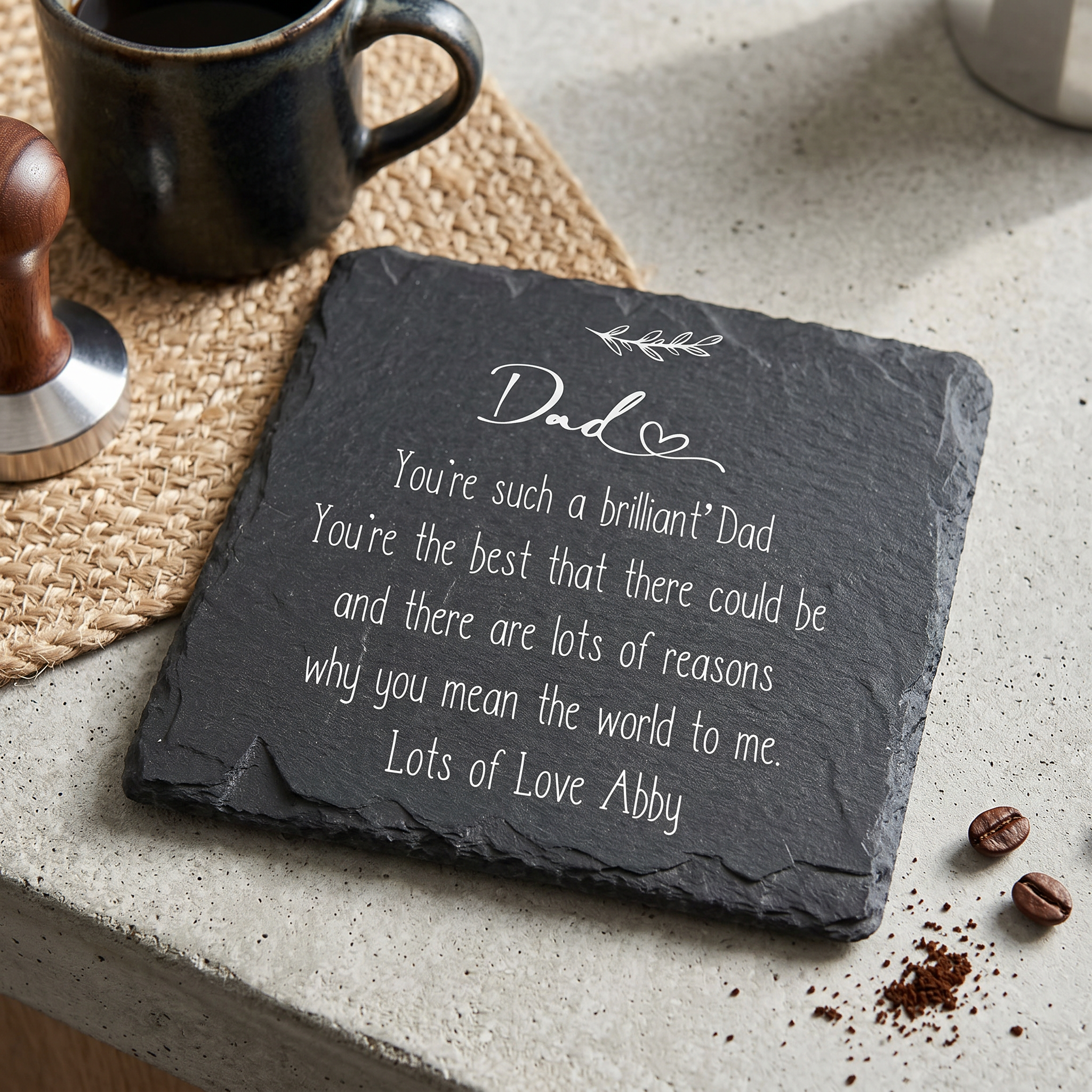 Personalised Dad Sentiment Gift Slate Stone Drink Coaster Personalised Slates ukgiftstoreonline