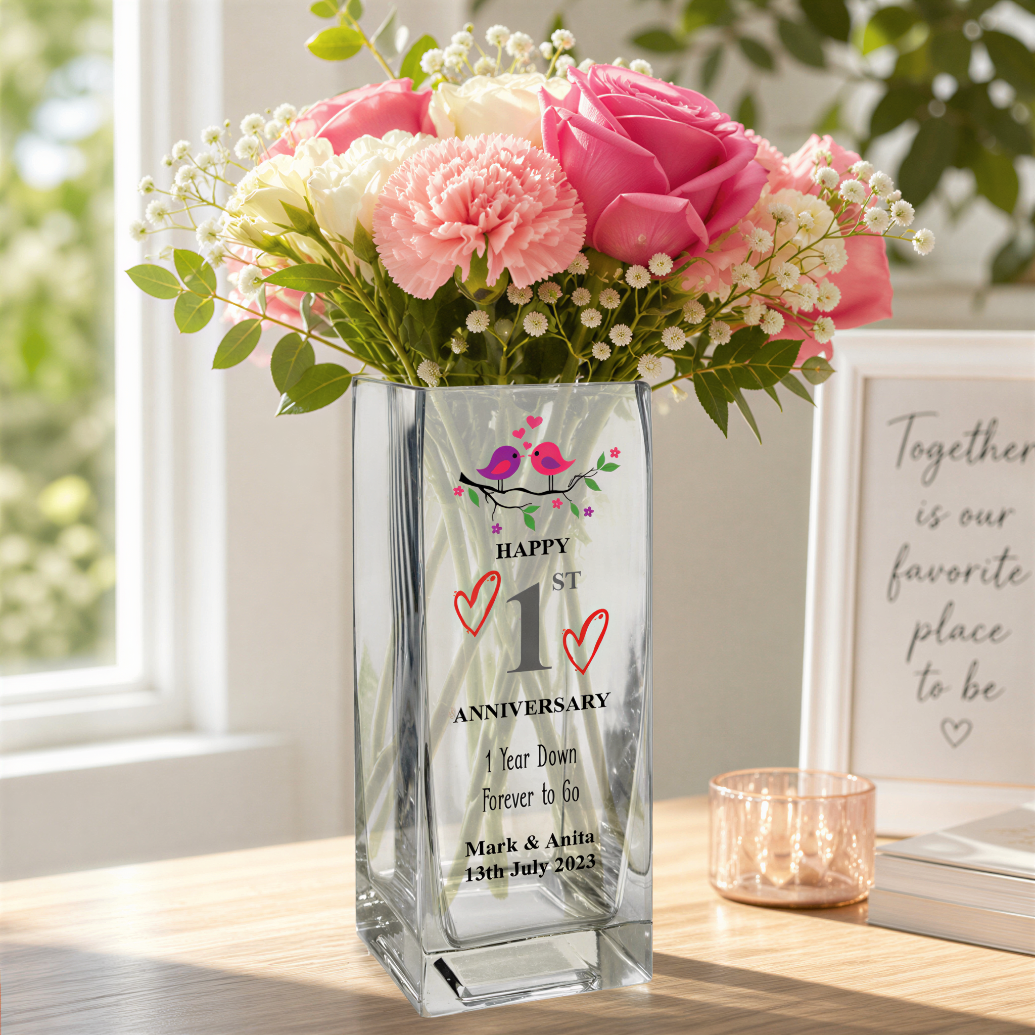 Personalised 1st Anniversary Flower Vase Gift For Couple Husband Wife Loving Memory Remembrance ukgiftstoreonline