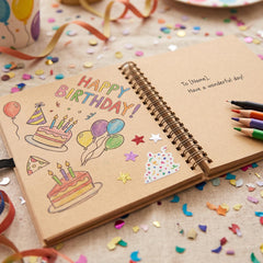 Personalised Brown Birthday Guest Book – Wooden Engraved Scrapbook Album 8x8 with Kraft Paper ukgiftstoreonline