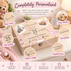 Personalised Wooden Baby Girl Memory Keepsake Box With Photos and Birth Details Keepsake Memory Box ukgiftstoreonline