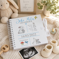 Personalised Rabbit Baby Boy Scrapbook Photo album Keepsake Memory Baby Boy Photo Album ukgiftstoreonline