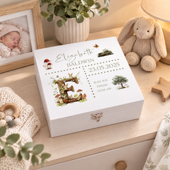 Personalised Woodland Theme Baby Memory Keepsake Box With Birth Details ukgiftstoreonline