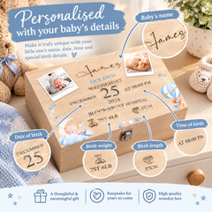 Personalised Wooden Baby Boy Memory Keepsake Box With Photos and Birth Details Keepsake Memory Box ukgiftstoreonline