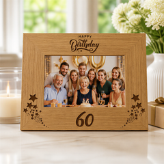60th Birthday Photo Frame, Wooden Oak Finish Gift Display Stand Birthday Photo Frame ukgiftstoreonline
