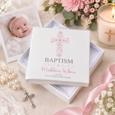 Personalised Baptism Photo Album, Ornate Pink Cross Keepsake Gift Baptism Photo Album ukgiftstoreonline