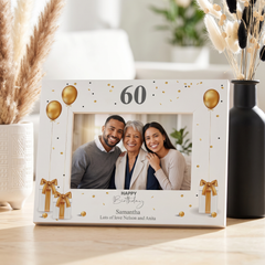 Personalised 60th Birthday Photo Frame With Gold Balloons ukgiftstoreonline