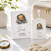 Personalised Baby Passport Cover, Teddy Leatherette Gift Box Set Baby Product ukgiftstoreonline