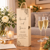 Personalised Wedding Wine Box, Floral Wooden Gift For The Couple Champagne Bottle Holder ukgiftstoreonline