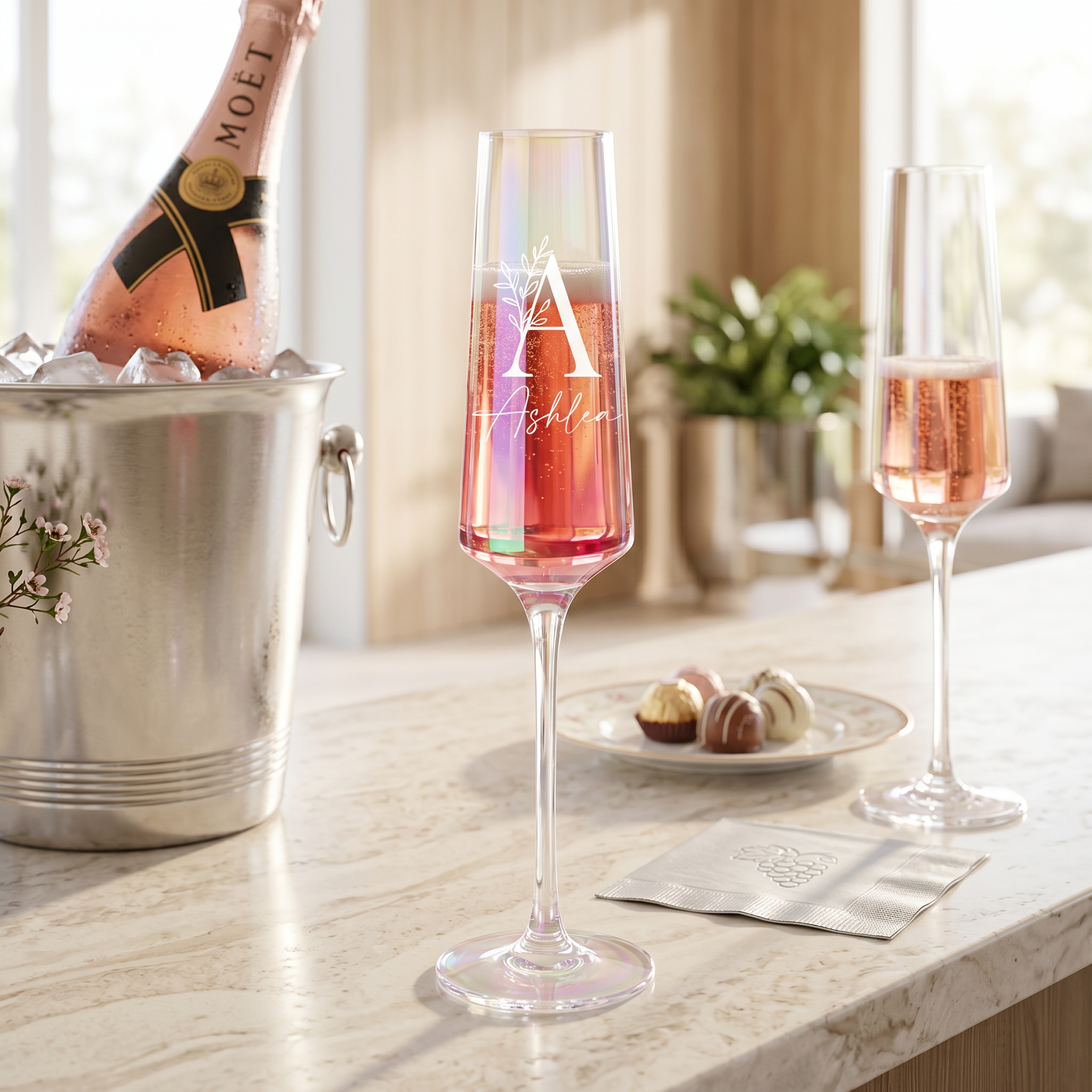 Personalised Champagne Flute – Tall Prosecco Glass | Custom Engraved Rainbow Glassware Gift Champagne Glasses ukgiftstoreonline