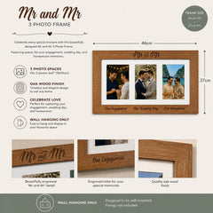 The image is a 3-photo frame for a wedding or engagement photo, featuring a beautiful design and a special message engraved on the frame.