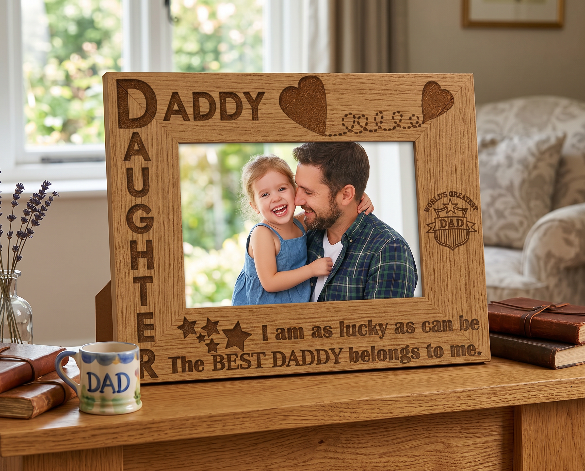 Daddy Daughter Photo Frame – Wooden Oak Finish Personalised Gift for Dad Daughter Photo Frame ukgiftstoreonline