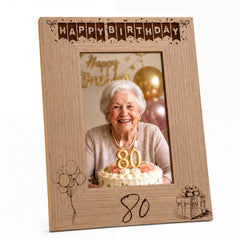 80th Birthday Photo Frame Portrait Wooden Engraved Bunting Style Gift Birthday Photo Frame ukgiftstoreonline