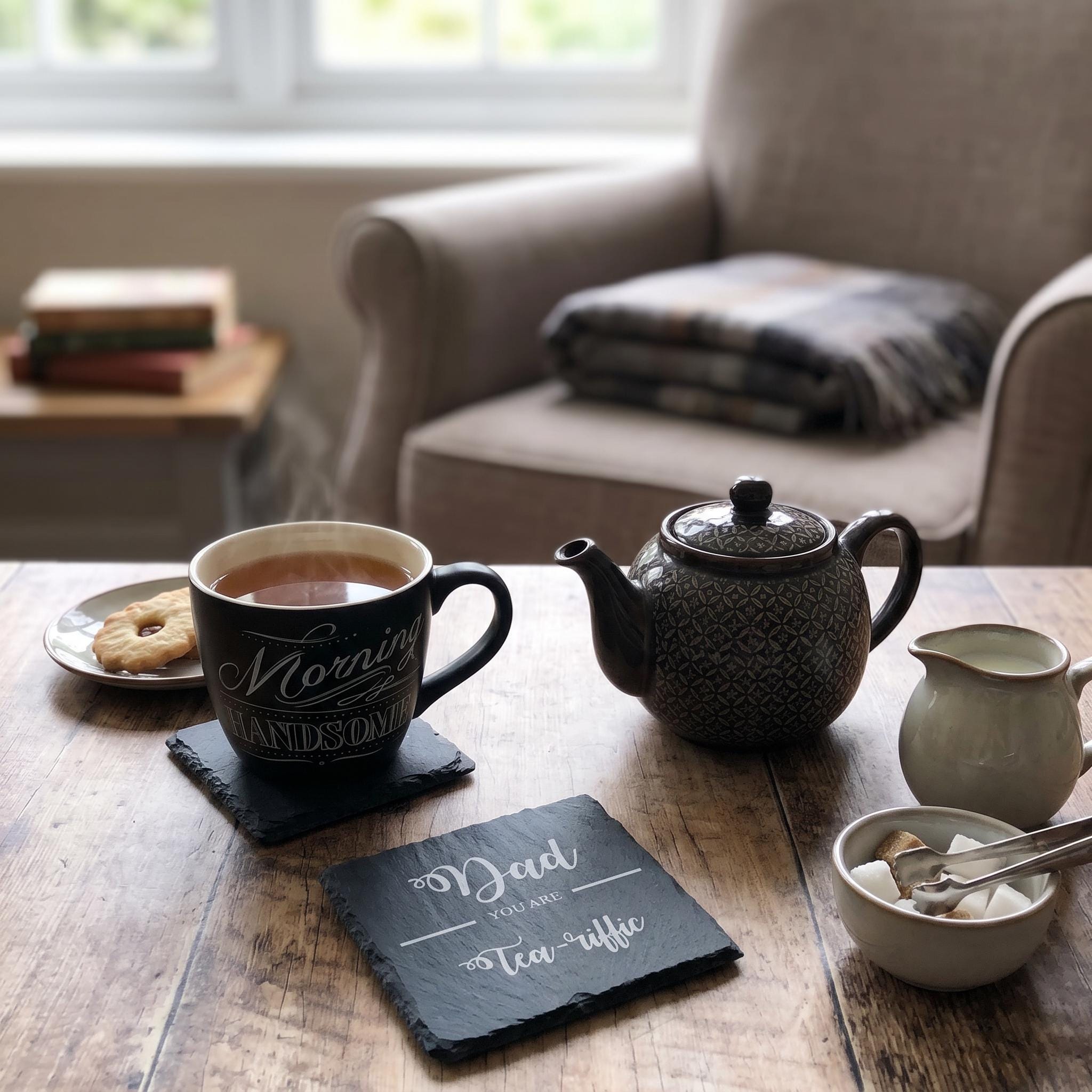 Slate Coaster – Handcrafted Stone Drink Accessory | Rustic Tea Lover Gift ukgiftstoreonline
