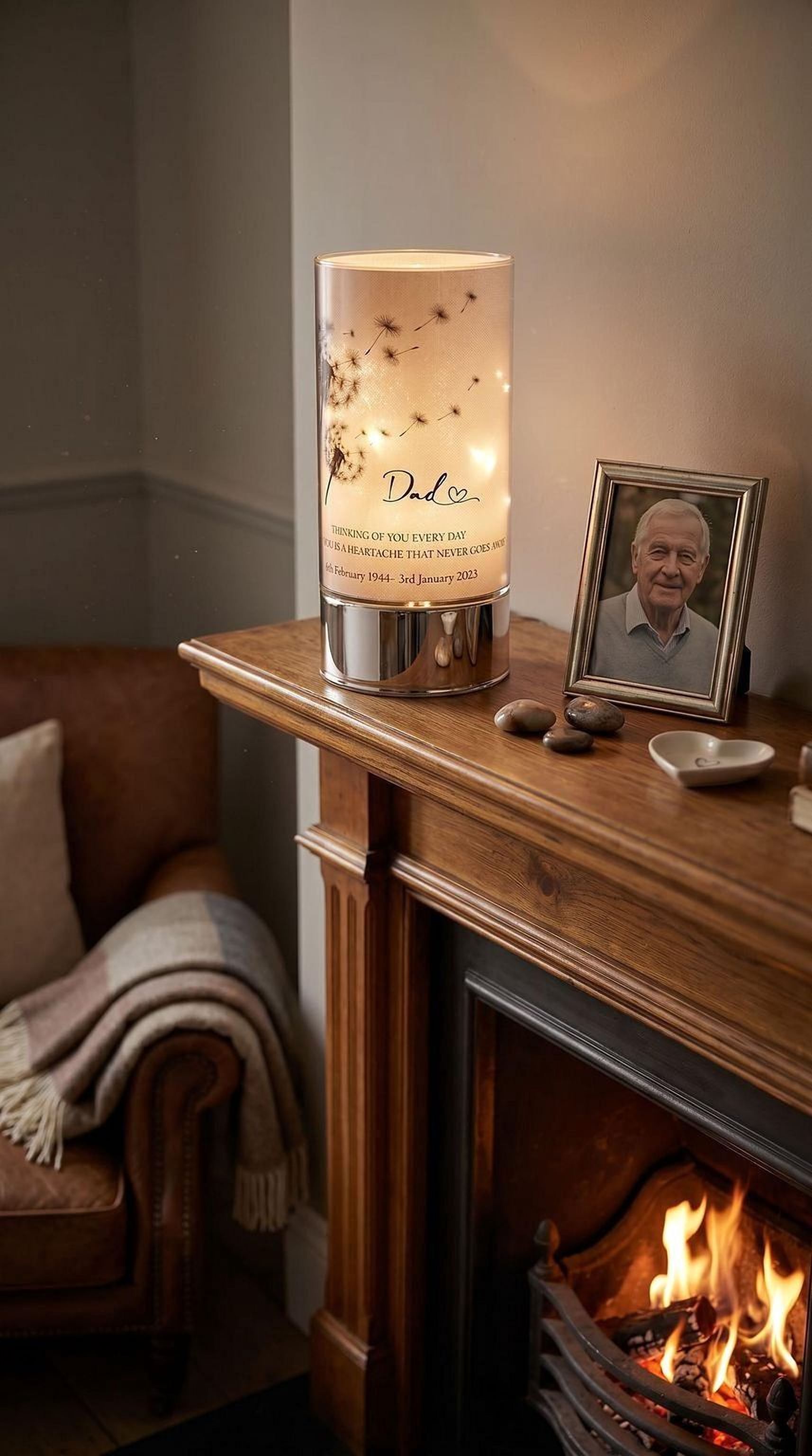 Dad Memorial Led Lamp – Personalised Glass Memorial Tube With Touching Verses ukgiftstoreonline