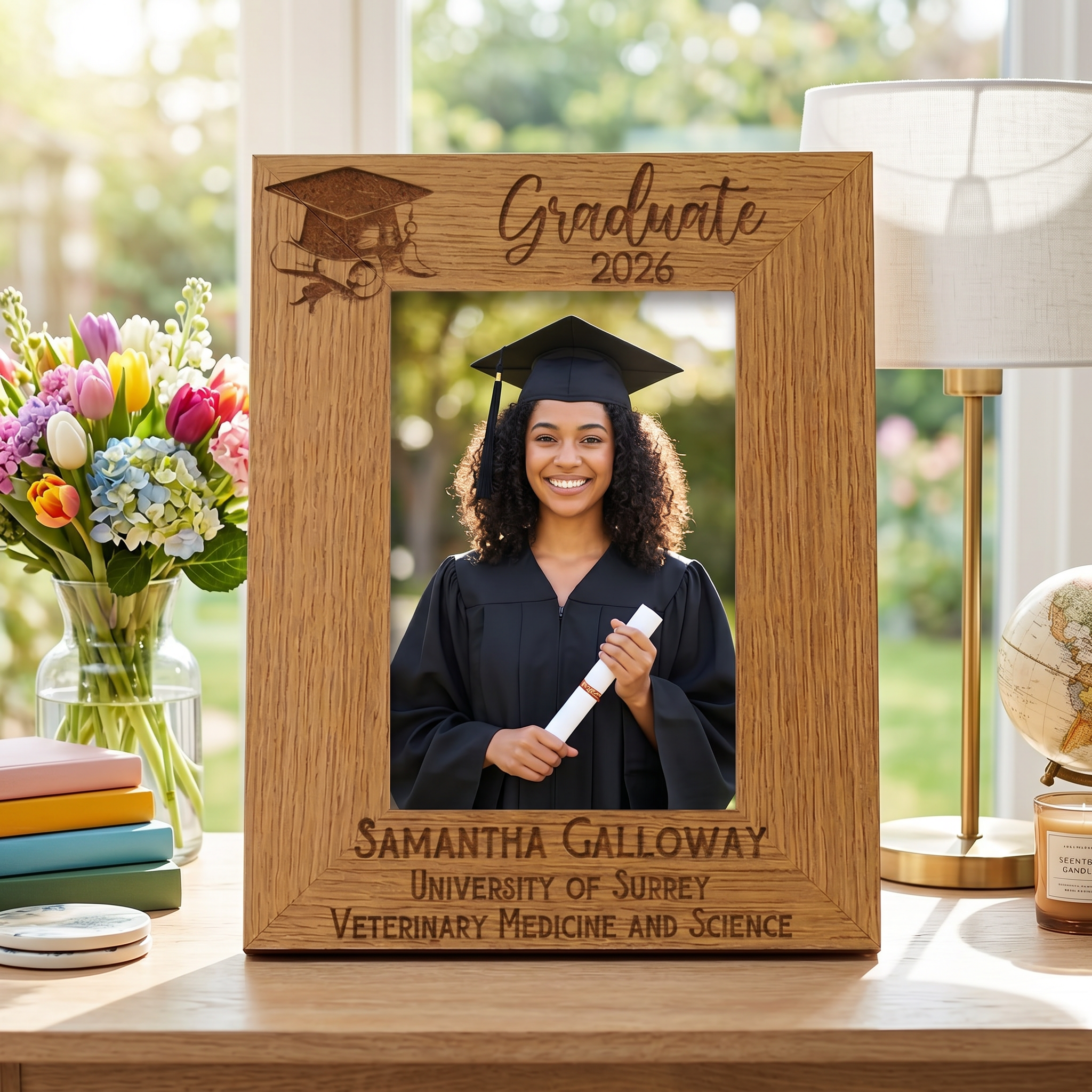 Personalised Graduation Portrait Photo Frame Gift With Hat and Scroll Design Graduation Photo Frame ukgiftstoreonline