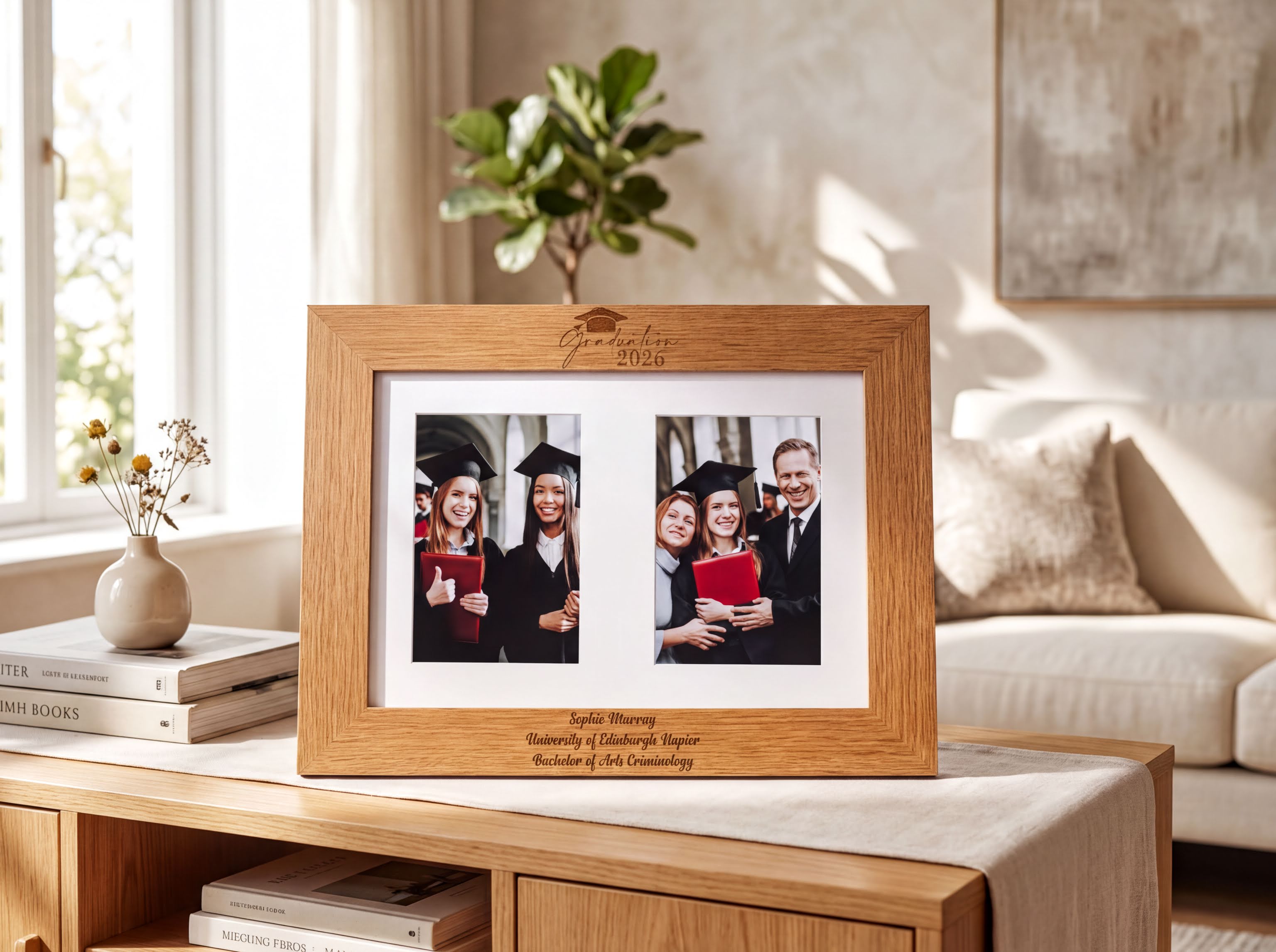 Personalised Graduation Wooden Double Photo Frame Engraved Photo Frame ukgiftstoreonline