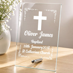 Personalised Baptism Gift Keepsake Glass Plaque Engraved Personalised Crystal Glass ukgiftstoreonline