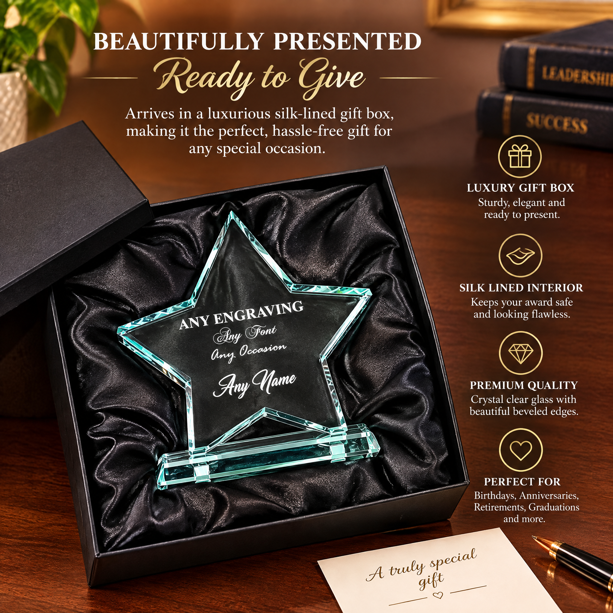 Personalised Glass Star Trophy | Large Jade, 18Cm X 18Cm, Any Engraving Personalised Gifts ukgiftstoreonline