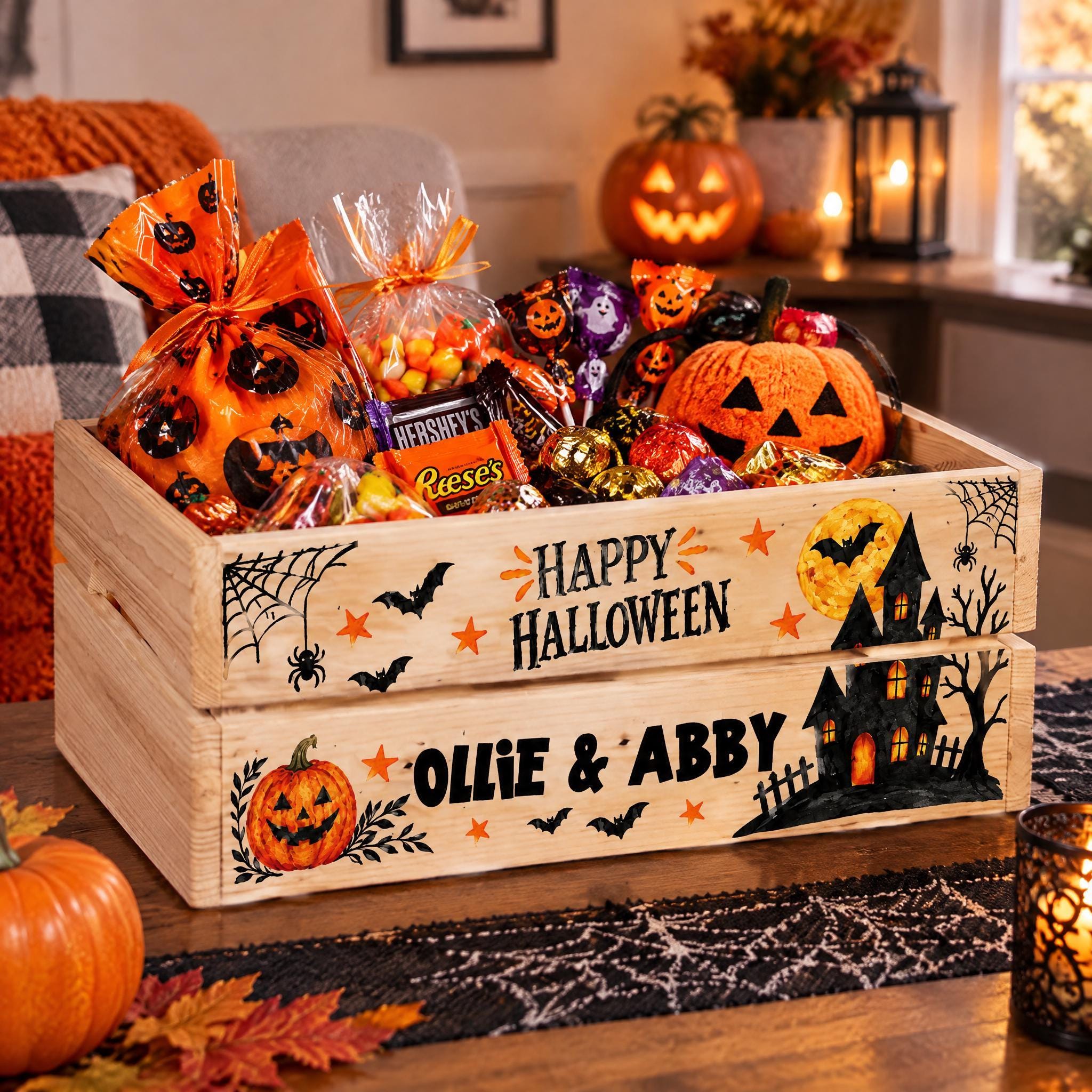 Personalised Halloween Crate, Wooden Trick Or Treat Box, 30.5Cm ukgiftstoreonline