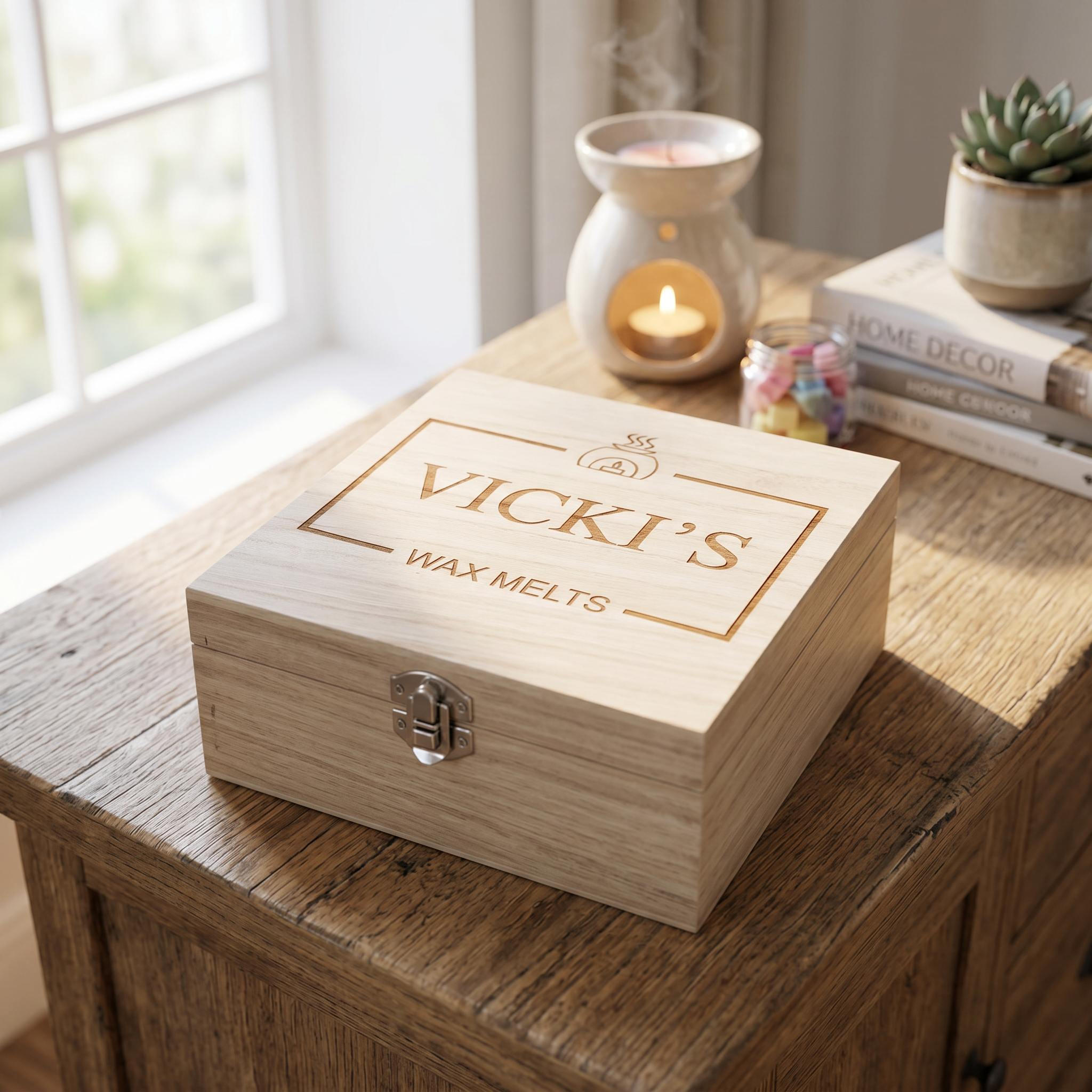 Personalised Wooden Wax Melt Box – Reusable Hinged Gift Box with Clip Closure Keepsake Memory Box ukgiftstoreonline